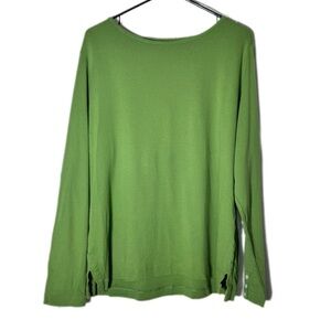COPY - Lands' End Kiwi Green Relaxed Long Sleeve Cotton Knit Tee